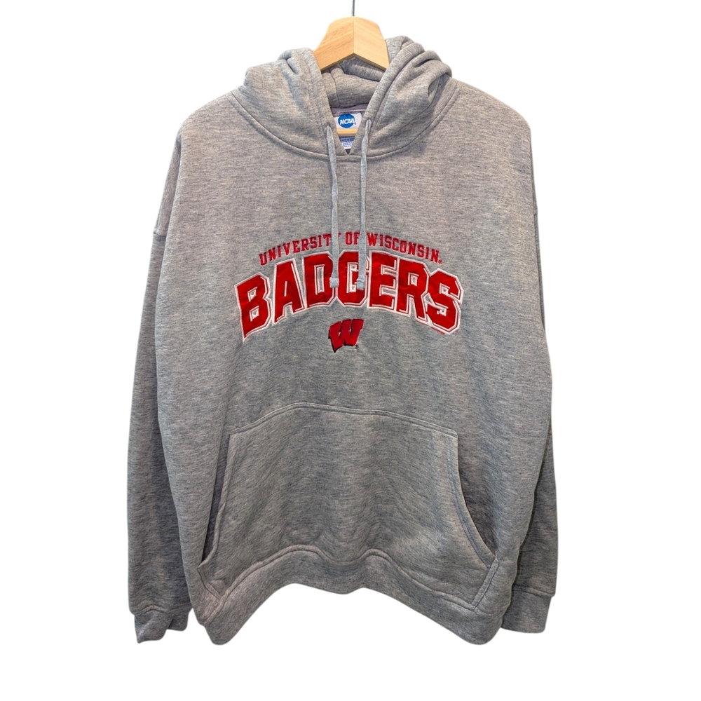 Vintage Y2K University of Wisconsin Badgers Gray Hoodie NCAA Logo Applique XL